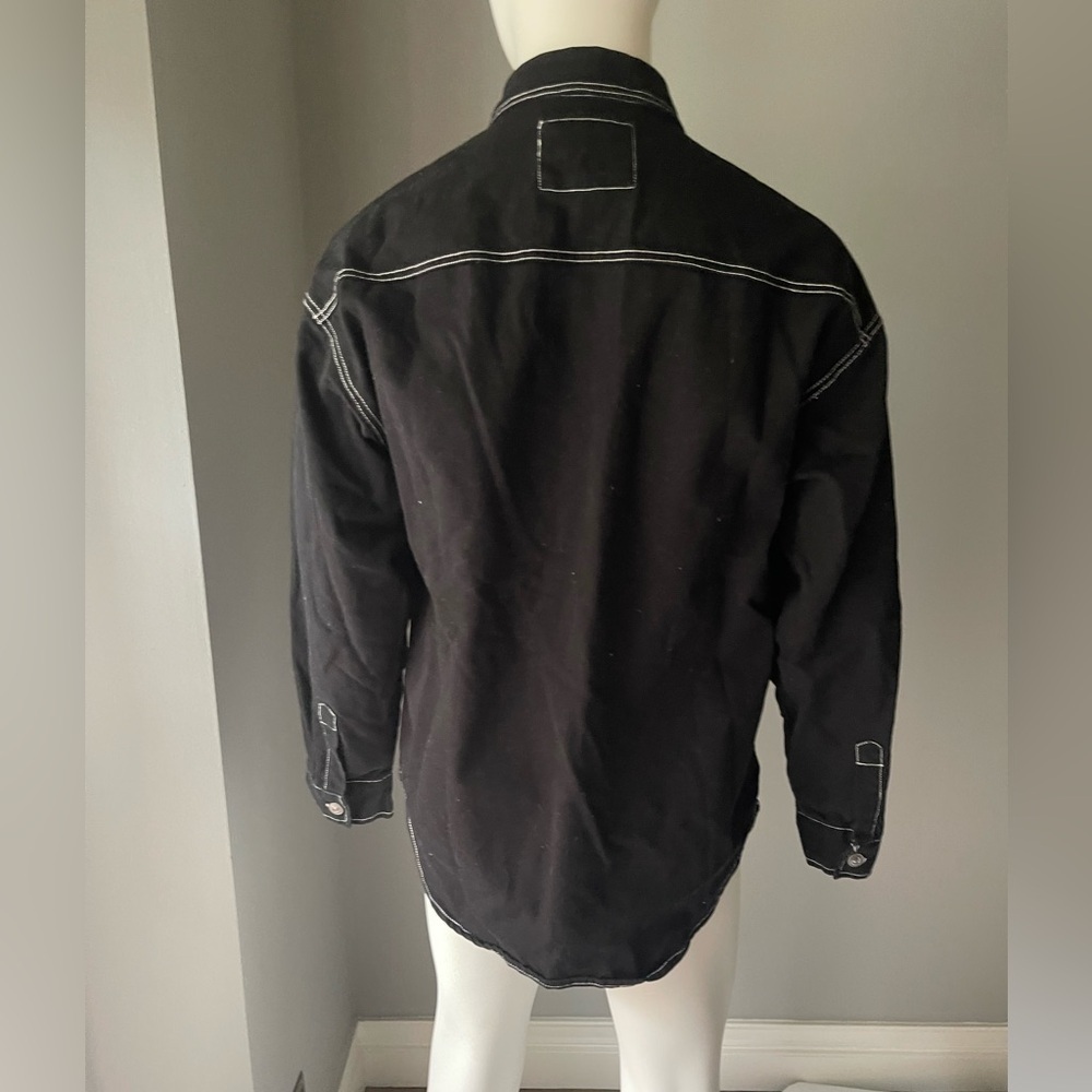 Forever 21 Men's Black Shirt Jean Jacket with Contrast Stitching - Picture 4 of 7